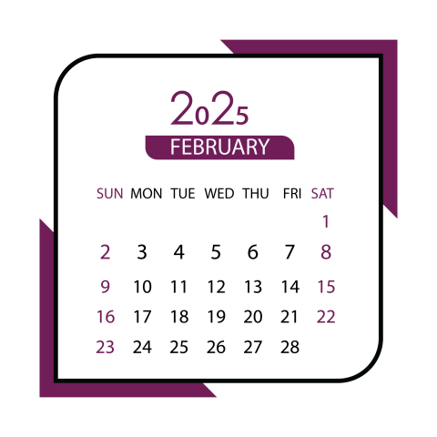 February month 2025 calendar png free download