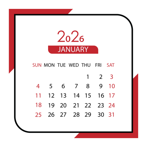 January calendar 2026 png download
