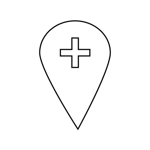 White Location Pin with Plus Symbol