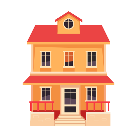 Two Storey Cartoon House Illustration PNG in Flat Style