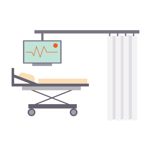 Hospital Bed with Heart Monitor and Medical Curtain PNG
