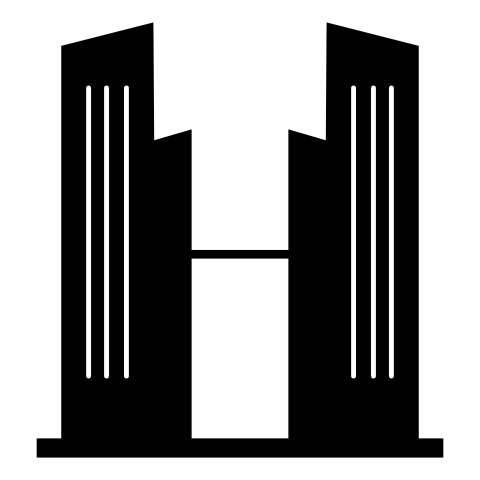 Two Building Icon PNG with Connecting Line